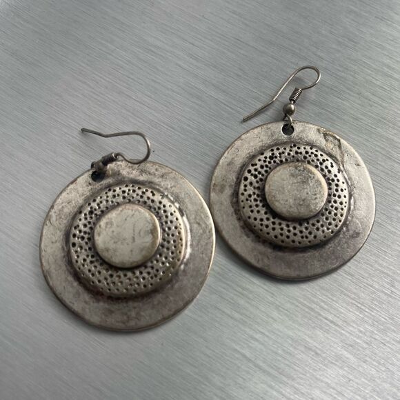 SILVER EARRINGS HANDCRAFTED DISTRESSED STYLE - Picture 3 of 6